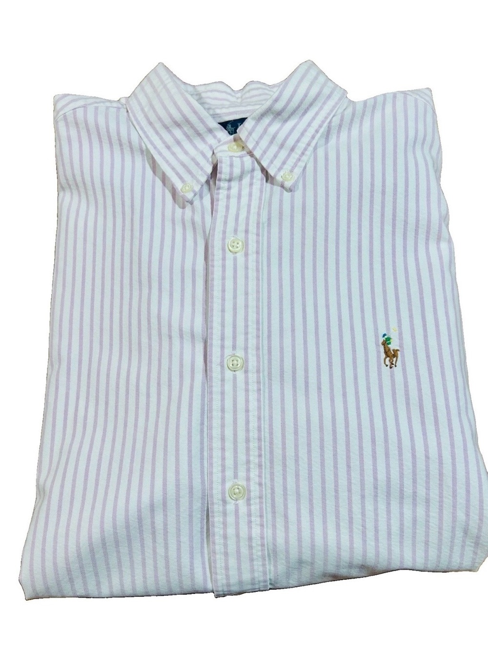 Ralph Lauren Men's Purple and White Striped Button-Down Shirt